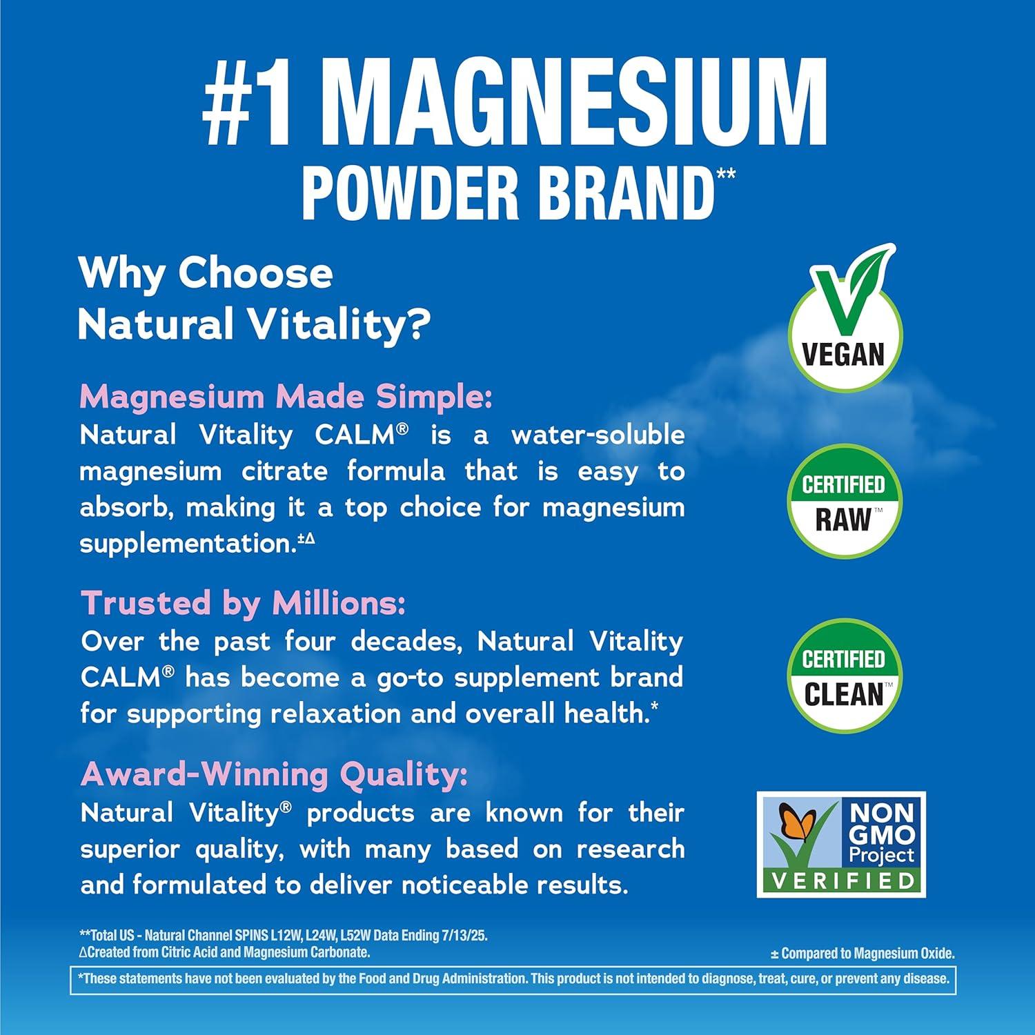 image:imageNatural Vitality Calm Magnesium 16oz Powder Raspberry Lemon Flavored Supplement NonGMO Vegan amp Gluten Free FormulaCalm Raspberry Lemon Packets