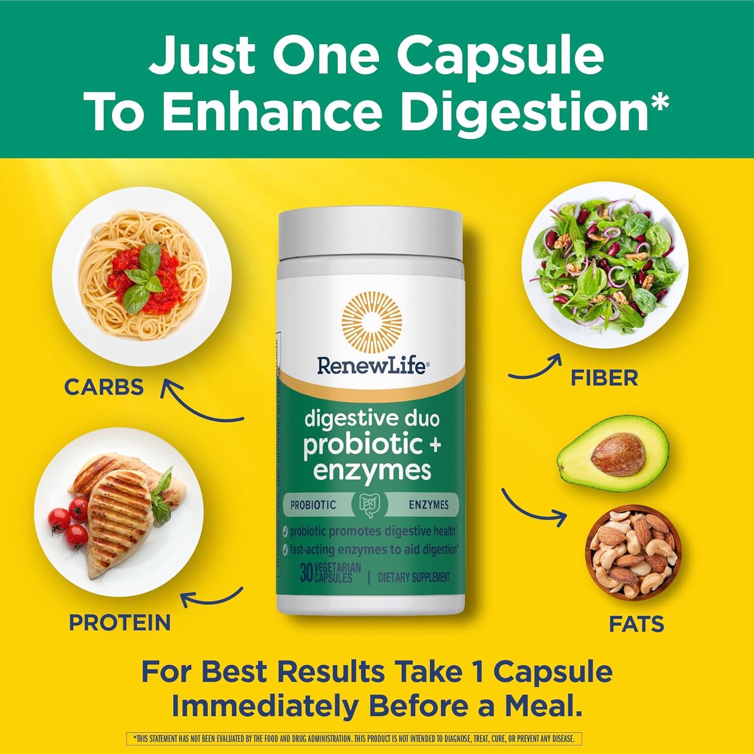 image:imageRenew Life Digestive Duo Probiotic and Enzymes Vegetarian Capsules Probiotic Promotes Digestive Health FastActing Enzymes Aid Digestion With Soothing Herbs 30 Count