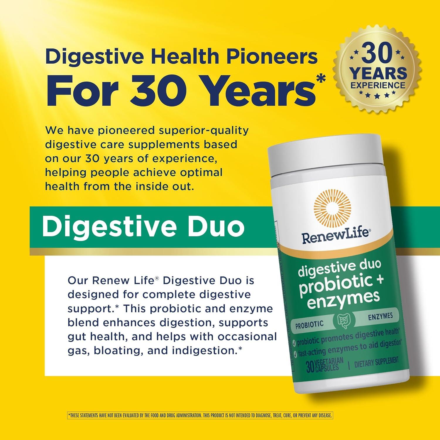 image:imageRenew Life Digestive Duo Probiotic and Enzymes Vegetarian Capsules Probiotic Promotes Digestive Health FastActing Enzymes Aid Digestion With Soothing Herbs 30 Count