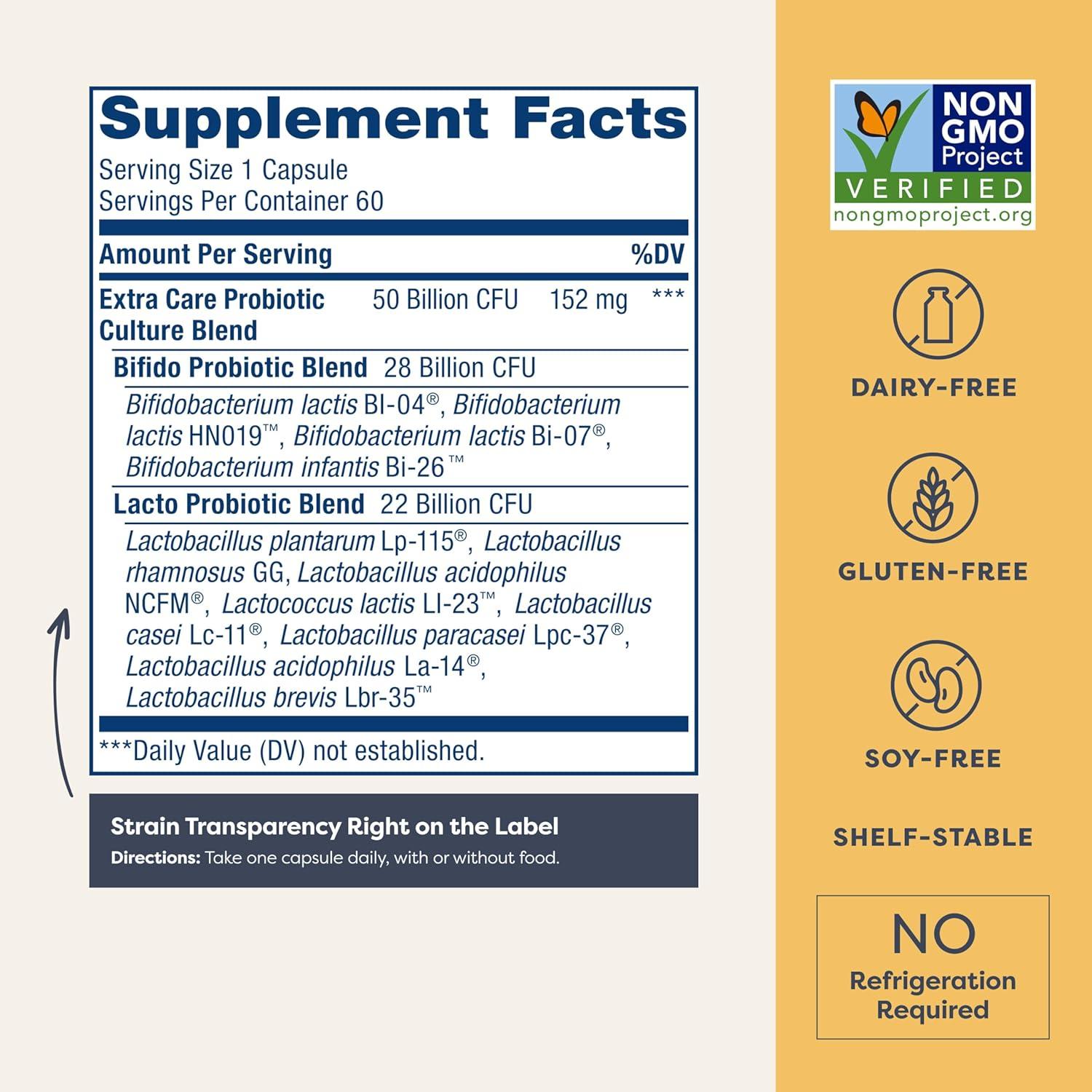 image:imageRenew Life Extra Care Digestive Probiotic Capsules 50 Billion CFU Guaranteed Daily Supplement Supports Immune Digestive Respiratory Health1 L Rhamnosus GG Dairy Soy and GlutenFree 30 Count50 Billion CFU