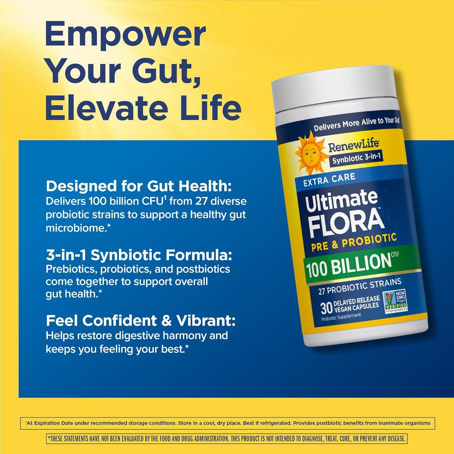 image:imageRenew Life Extra Care Digestive Probiotic Capsules 50 Billion CFU Guaranteed Daily Supplement Supports Immune Digestive Respiratory Health1 L Rhamnosus GG Dairy Soy and GlutenFree 30 Count100 Billion CFU