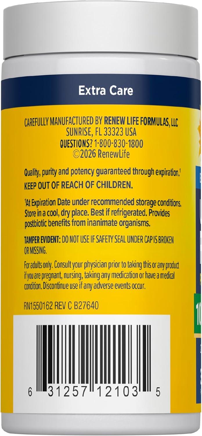 image:imageRenew Life Extra Care Digestive Probiotic Capsules 50 Billion CFU Guaranteed Daily Supplement Supports Immune Digestive Respiratory Health1 L Rhamnosus GG Dairy Soy and GlutenFree 30 Count100 Billion CFU