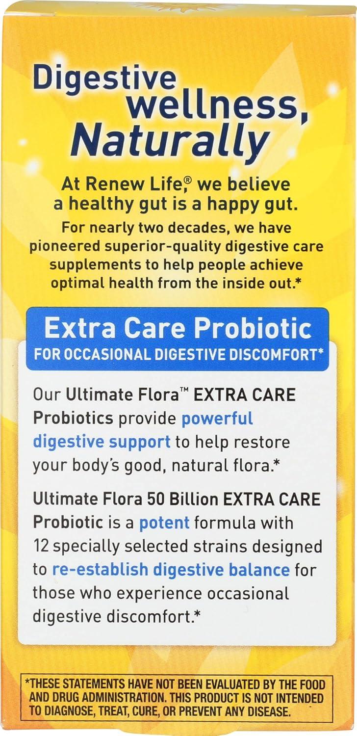 image:imageRenew Life Extra Care Digestive Probiotic Capsules 50 Billion CFU Guaranteed Daily Supplement Supports Immune Digestive Respiratory Health1 L Rhamnosus GG Dairy Soy and GlutenFree 30 Count50 Billion CFU