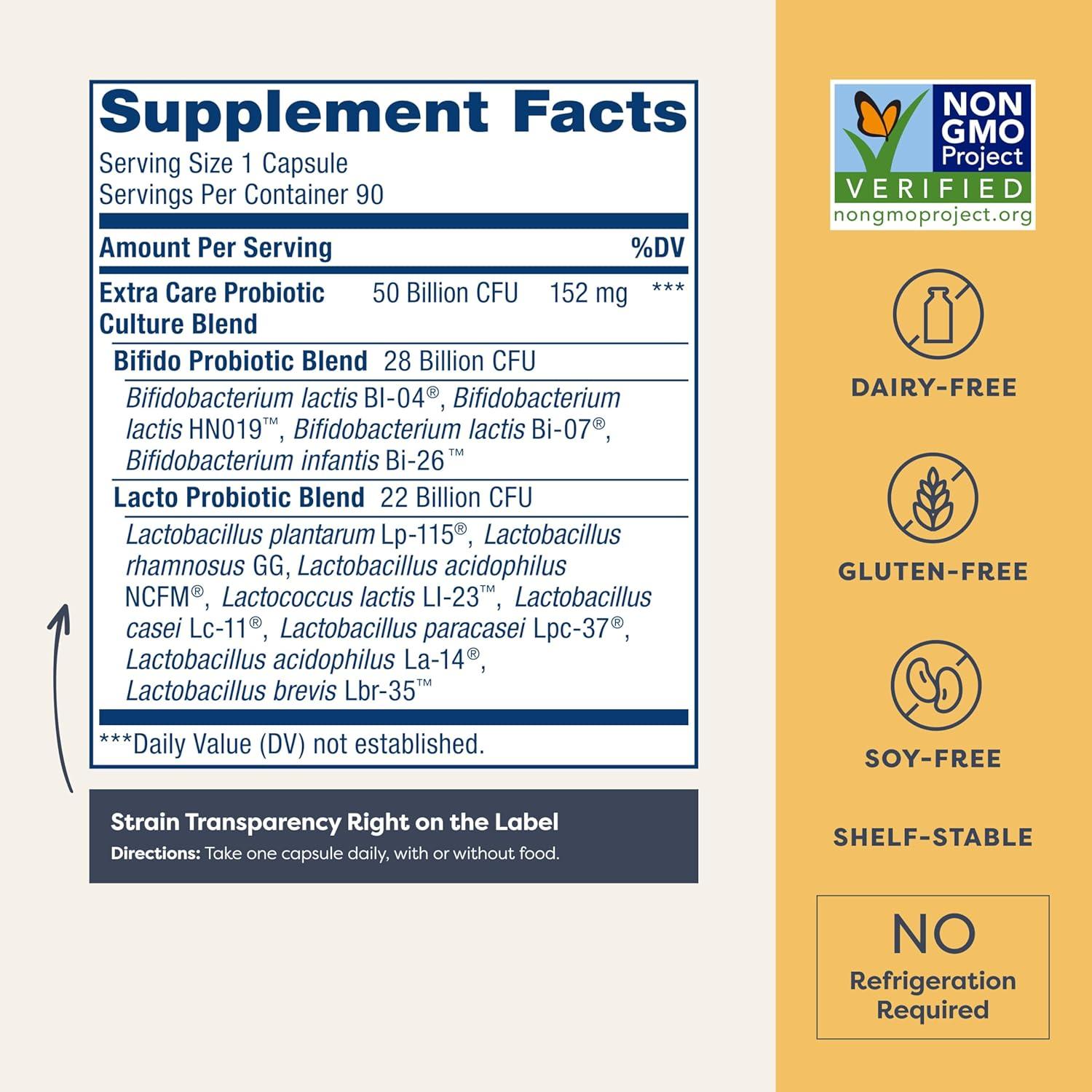 image:imageRenew Life Extra Care Digestive Probiotic Capsules 50 Billion CFU Guaranteed Daily Supplement Supports Immune Digestive Respiratory Health1 L Rhamnosus GG Dairy Soy and GlutenFree 30 Count50 Billion CFU