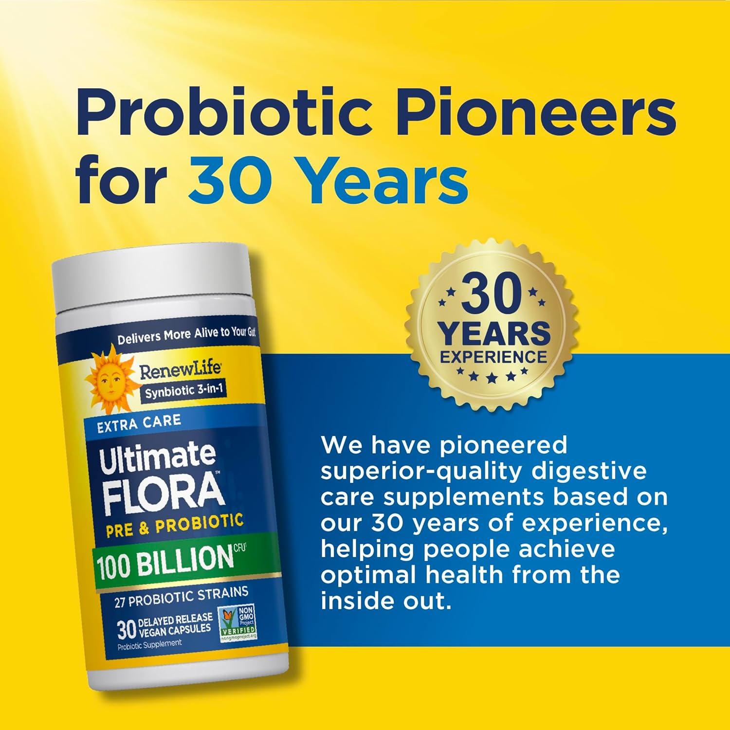 image:imageRenew Life Extra Care Digestive Probiotic Capsules 50 Billion CFU Guaranteed Daily Supplement Supports Immune Digestive Respiratory Health1 L Rhamnosus GG Dairy Soy and GlutenFree 30 Count100 Billion CFU