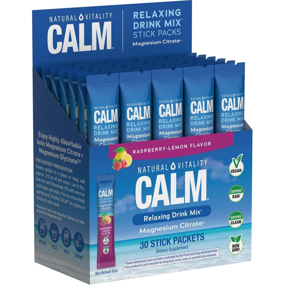 image:imageNatural Vitality Calm Magnesium 16oz Powder Raspberry Lemon Flavored Supplement NonGMO Vegan amp Gluten Free FormulaCalm Raspberry Lemon Packets