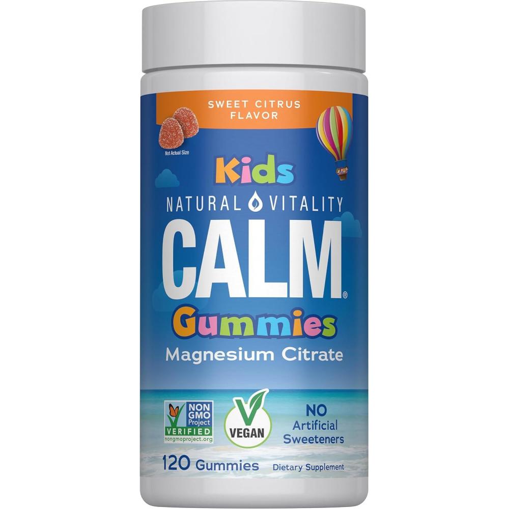 image:imageNatural Vitality Calm Magnesium Citrate Kids Supplement Stress Relief Gummies Supports a Healthy Response to Stress Gluten Free Vegan Sweet Citrus 120 GummiesSupplement