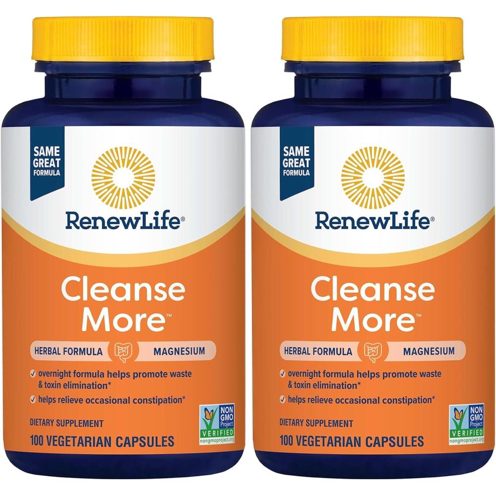 image:imageRenew Life Detox Cleanse More Reduces Bloating and Restores Regularity Overnight Constipation Relief Soy Dairy and glutenfree 100 Capsules100 Count Pack of 2