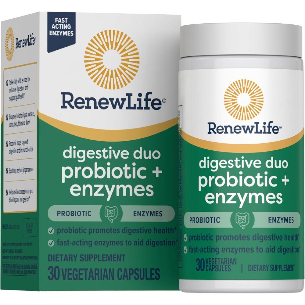 image:imageRenew Life Digestive Duo Probiotic and Enzymes Vegetarian Capsules Probiotic Promotes Digestive Health FastActing Enzymes Aid Digestion With Soothing Herbs 30 Count