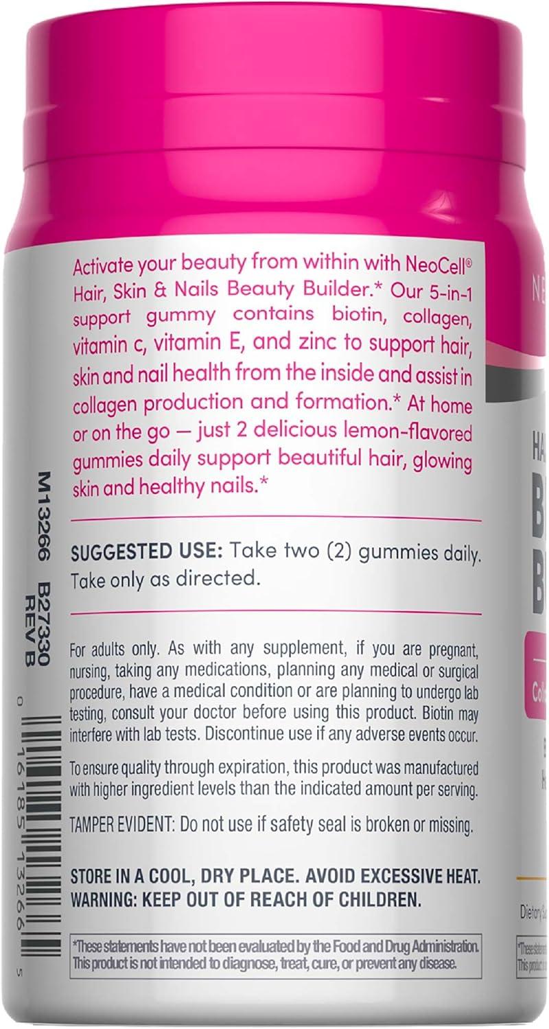 image:imageNeoCell Hair Skin and Nails Gummies 60 Count Collagen Peptides Plus Biotin with Vitamins C and E Advanced Beauty Builder Formula for Women and Men