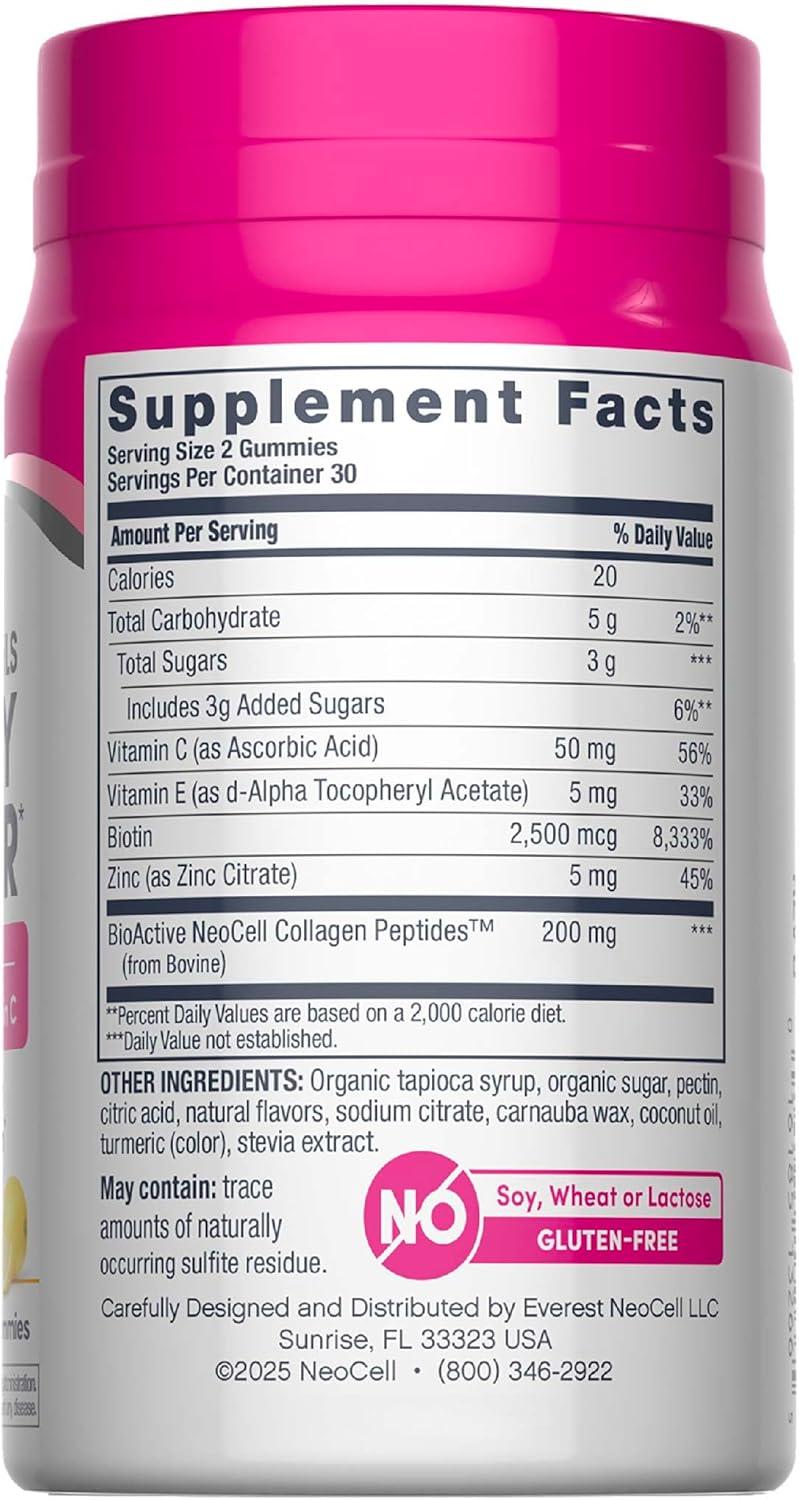 image:imageNeoCell Hair Skin and Nails Gummies 60 Count Collagen Peptides Plus Biotin with Vitamins C and E Advanced Beauty Builder Formula for Women and Men