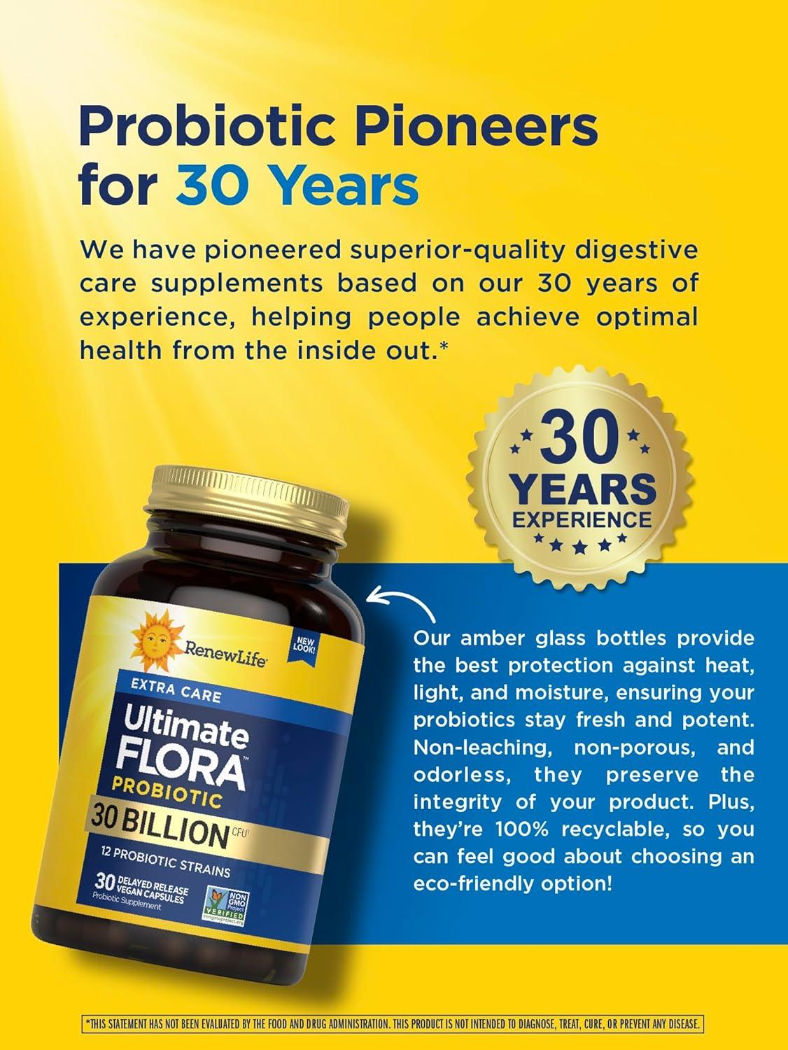image:imageRenew Life Adult Probiotics 30 Billion CFU Guaranteed 12 Strains For Men amp Women Shelf Stable Gluten Dairy amp Soy Free Ultimate Flora Extra Care 60 Count Pack of 130 Billion CFU