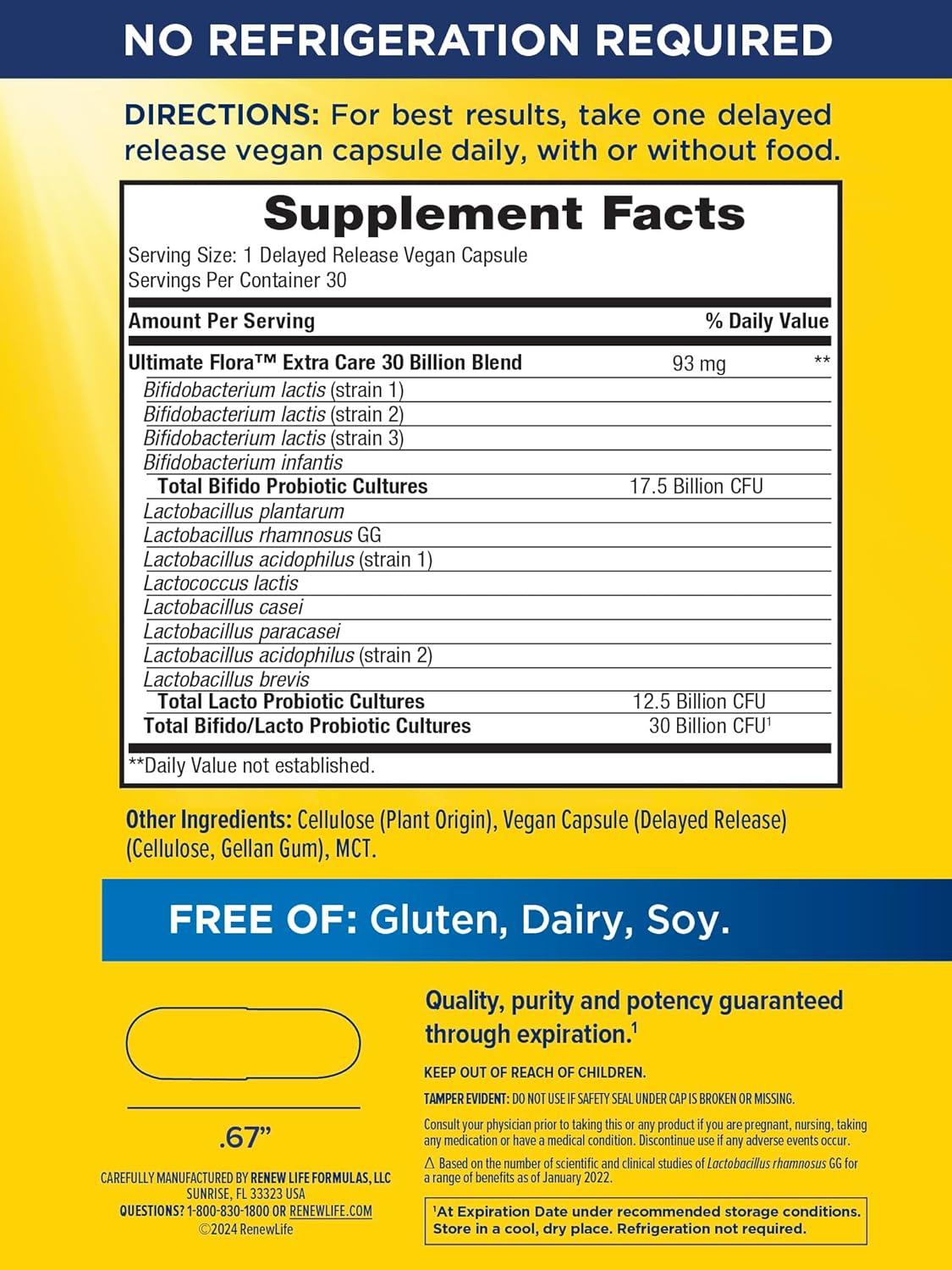 image:imageRenew Life Adult Probiotics 30 Billion CFU Guaranteed 12 Strains For Men amp Women Shelf Stable Gluten Dairy amp Soy Free Ultimate Flora Extra Care 60 Count Pack of 130 Billion CFU