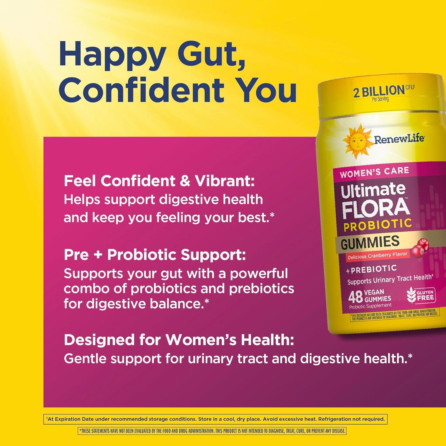 image:imageRenew Life Womens Care Cherry Prebiotic and Probiotic Gummies Digestive Urinary Tract and Immune Health B Coagulans and B Subtilis Dairy Soy and glutenfree 2 Billion CFU 48 Count
