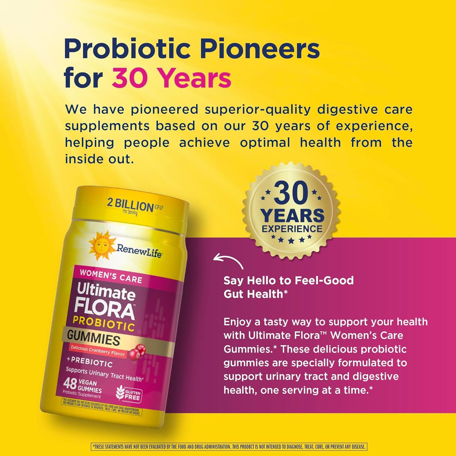 image:imageRenew Life Womens Care Cherry Prebiotic and Probiotic Gummies Digestive Urinary Tract and Immune Health B Coagulans and B Subtilis Dairy Soy and glutenfree 2 Billion CFU 48 Count