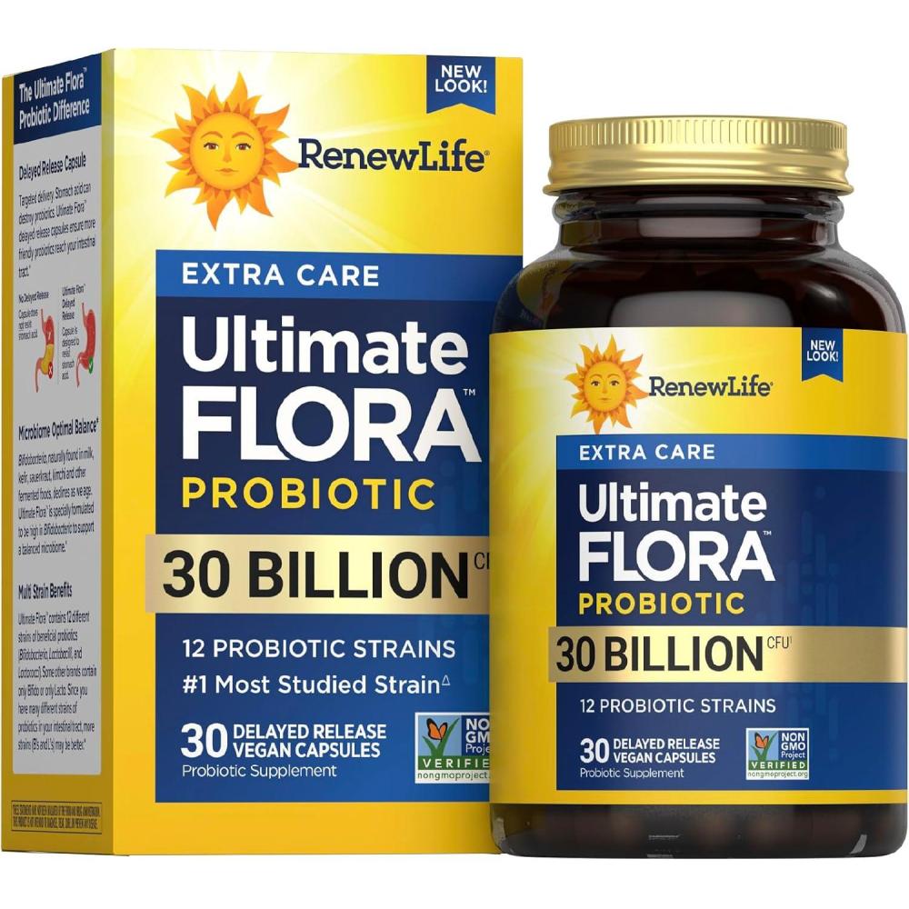 image:imageRenew Life Adult Probiotics 30 Billion CFU Guaranteed 12 Strains For Men amp Women Shelf Stable Gluten Dairy amp Soy Free Ultimate Flora Extra Care 60 Count Pack of 130 Billion CFU