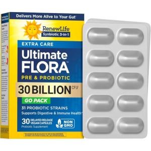 image:imageRenew Life Adult Probiotics 30 Billion CFU Guaranteed 12 Strains For Men amp Women Shelf Stable Gluten Dairy amp Soy Free Ultimate Flora Extra Care 60 Count Pack of 1Extra Care Go Pack Probiotic