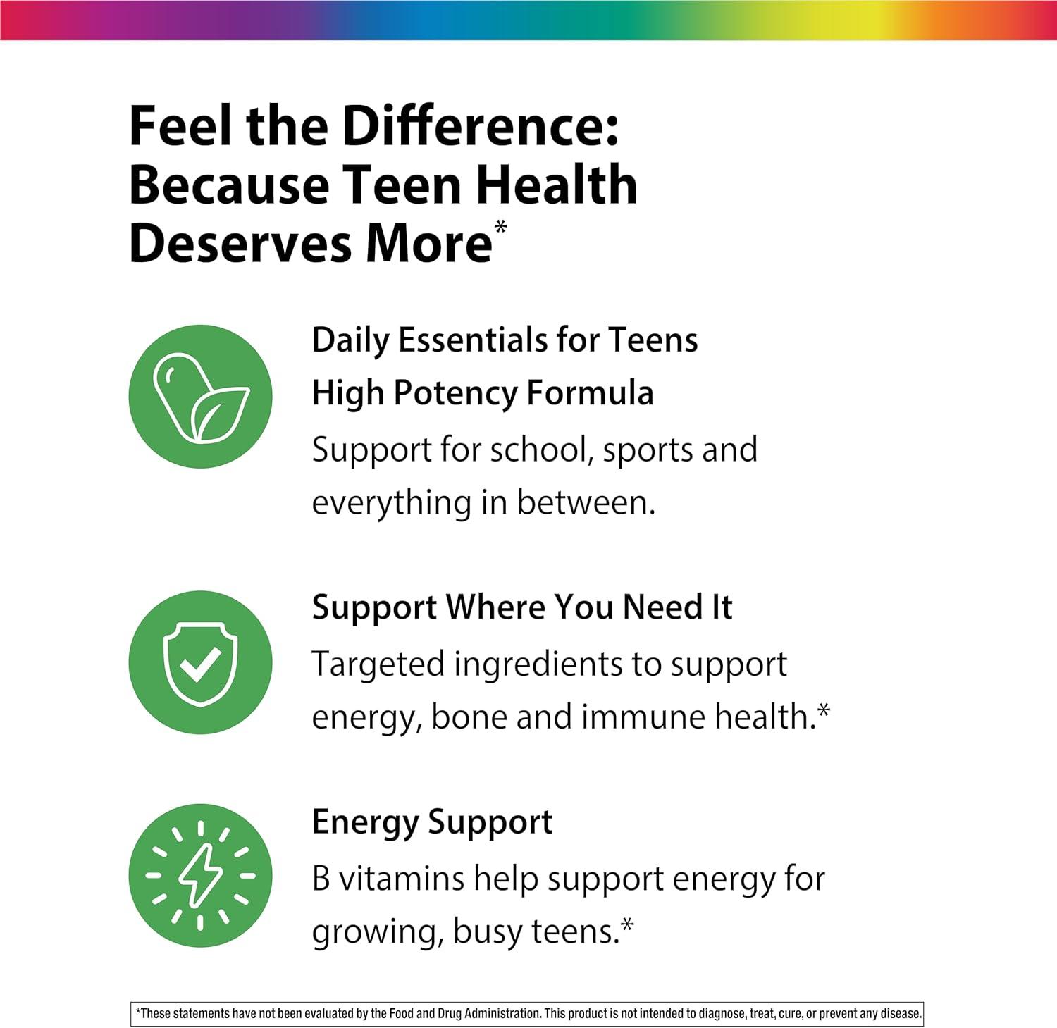 image:imageRainbow Light Multivitamin for Teens Vitamin C Zinc amp B Complex Supports Brain Health Nerve Function and a Strong Immune System Gluten Free Vegetarian Fruit Punch 90 Tablets
