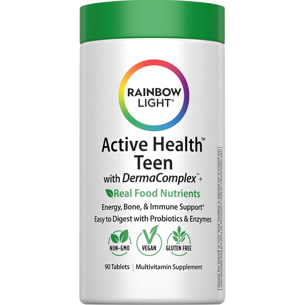 image:imageRainbow Light Multivitamin for Teens Vitamin C Zinc amp B Complex Supports Brain Health Nerve Function and a Strong Immune System Gluten Free Vegetarian Fruit Punch 90 Tablets