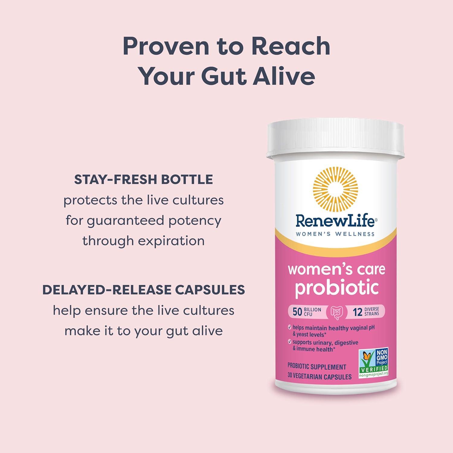image:imageRenew Life Womens Probiotic Capsules 50 Billion CFU Guaranteed Supports pH Balance Vaginal Urinary Digestive and Immune Health2 L Rhamnosus GG Dairy Soy and GlutenFree 30 Count60 Count Pack of 1